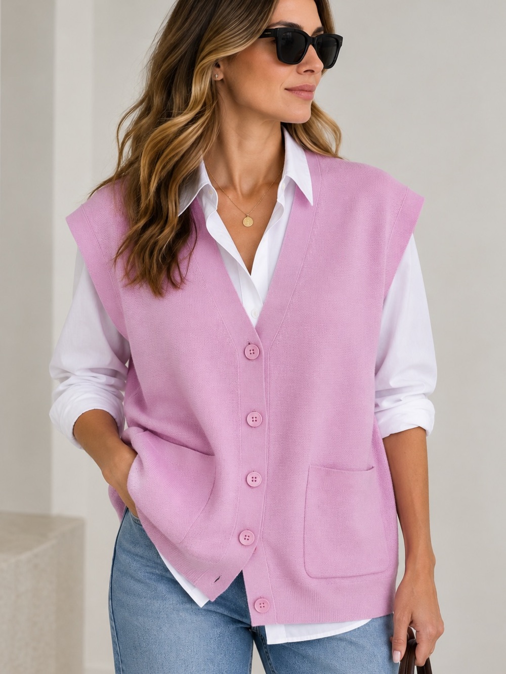 J. Crew 100% Merino Wool Oversized Button-Front Cardigan Sweater Vest US L